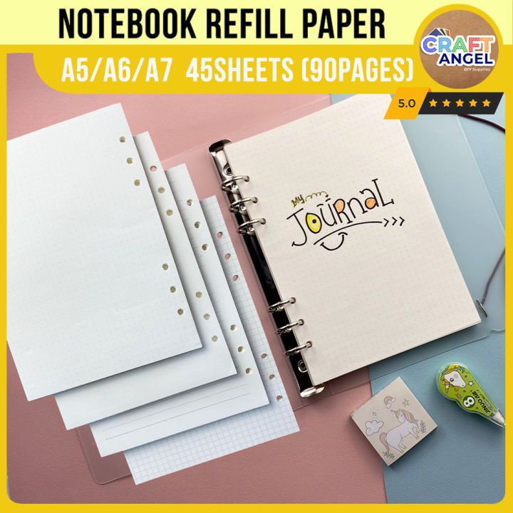 6 Holes LooseLeaf A5/A6/A7 Refill Paper 45 Sheets Notebook Spiral