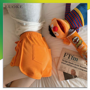 กางเกงขาสั้นLuokeผู้หญิงหลวมบางแข็งร้อนขากว้างและกางเกงขาสั้นเอวสูงด้วยเข็มขัด