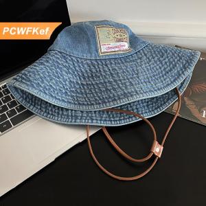 【PCWFKef】 Retro rửa denim câu cá cap của phụ nữ vành lớn dù để che nắng hat mặt giảm béo UV bảo vệ Mũ bóng chày phong cách Hàn Quốc phiên bản