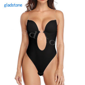 gladstone Backless Shapewear Corset Deep V-Neck Shaper Backless U-Line Bodysuits Shaper Waist Trainer WomenS Belt Gathering Chest Lift Invisible Bra Large