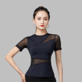 Black Latin Dance Short-sleeve Shirt Sexy Mesh Tops Women Professional Practice Clothes Female Ballroom Modern Dance Costumes. 