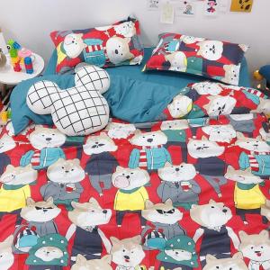 5 IN 1-(With Comforter)-NEW ARRIVALS Korean Classic Sweet Love Bear Premium Limited Design 501 Beddings LV002 Hotel Resort Flat Design Four Bedsheet Pillowcase Duvet Case Set For King Queen Double