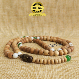 JADE SANDALWOOD - Tasbih Kayu Cendana Asli Wangi Mix Batu Alam Kristal Giok Hijau Putih Salju 99 Butir Original Mewah Terbaru