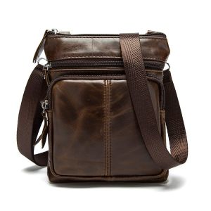 EDERN Genuine Leather Sling Bag for Men Retro Casual Mini Shoulder Bag Cellphone Bag Cowhide Crossbody Bag Mens Small Pouch