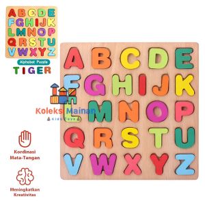 Wooden toys puzzle kayu huruf mainan edukasi anak belajar alphabet ABC warna warni