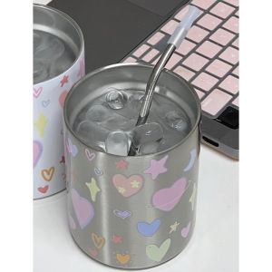 แก้วเก็บความเย็น แก้วเก็บอุณหภูมิ แก้วเก็บความร้อน แก้วสเตนเลส มีฝาและหลอดให้ ขนาด500ml เก็บความอุ่นได้6-8ชม พร้อมส่ง！！！