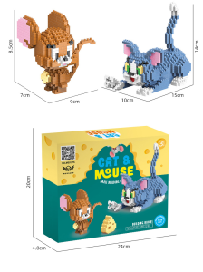 Cute Cat and Mischievous Mouse Childrens Building Block Toys Mini Bricks 3D Model Childrens Birthday Gift Ornament