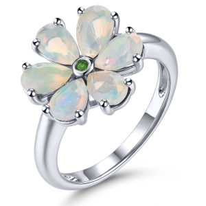 Lohaspie Jewelry Real 2.8 Carats Solid Sterling Silver 925 Ring Natural Garnet Opal Diopside Ring 925 Silver Original Ring Garnet Birthstone Ring For Women 925 Silver Jewelry