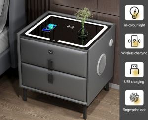 JUANS HOME Smart bedside table supports wireless charging with Bluetooth speaker and fingerprint lock