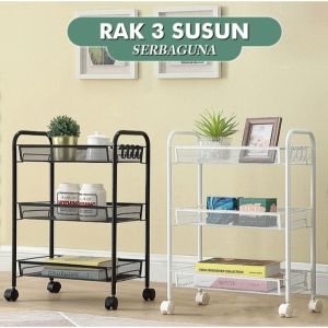 Rak 3susun roda rak serbaguna stainless steel rak penyimpanan ruang tamukamar mandidapur termurah