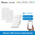 ITEAD SONOFF M5 Matter WiFi Wall Switch Push Button Smart Switch eWeLink APP Apple Home Control Type 120 1/2/3 Gang Smart Light Switch with Neutral Wire, work with Alexa Google Home. 