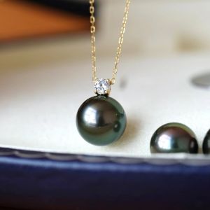 Montagne Jewelry Natural Faultless Tahiti Seawater Black Pearl Pendant 18k Pure Yellow Gold Diamond Fine Jewellery Pendant Necklace