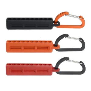 Portable Screwdriver Bit Storage System With Silicone Base And Carabiner Clip Holds Multiple