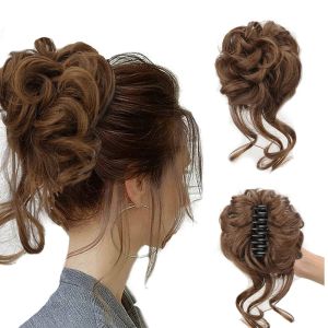 Fashion wigs for women Natural Messy Bun with clip Wavy Curly Hair Extension hair for wedding Gift daily working Valentines Day present