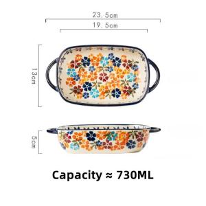 OMK Polish Series Hand-painted Ceramic Rectangular Baking Pan Round Baking Pan with Two Ears Baking Trays & Pans