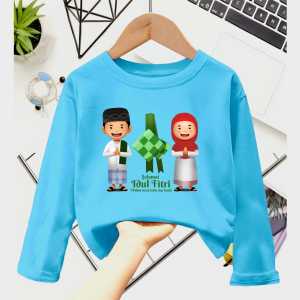 Atasan Kaos Anak Perempuan Lengan Panjang Motif IDUL FITRI Untuk Usia 1-12 Thn