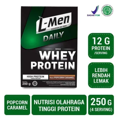 Clearance Sale - L-Men Hi Protein Daily Popcorn Caramel 250g - Suplemen Tinggi Whey Protein (Expired Date < 6 Bulan)