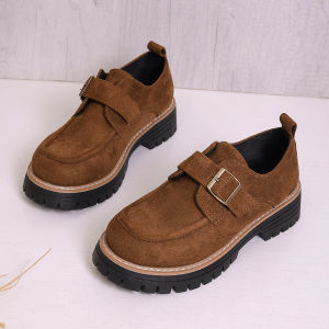 Free Shipping Plus-Size WomenS Round-Toe Loafers With A Buckle Detail And A Mid-Heel Made Of Suede