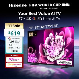 Hisense E7Q 50/55/65/75/85 inch 4K QLED Ultra AI TV | Quantum Dot | Eye Shielding | Dolby Vision & Atmos