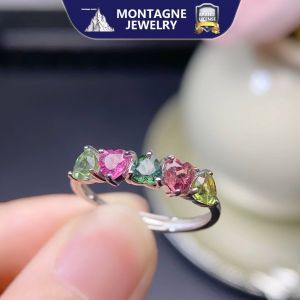 Montagne Jewelry Natural 4x4mm Tourmaline Ring for women Heart Shape Design Fine Jewellery 925 Silver Ring