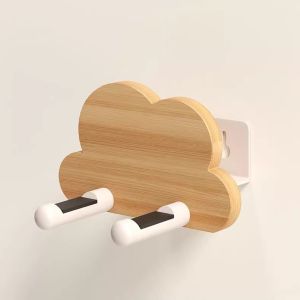 AE Cloud-shaped hair dryer holder solid wood no-drill installation bathroom hair dryer rack storage rack for guesthouses natural wood style