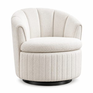 LUXE: Blossom Swivel Chair Rotating Accent Chair Fabric White Fleece / PU Beige
