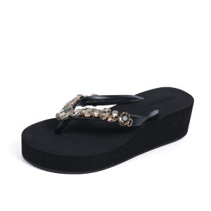 [Free Shipping] WomenS Rhinestone Flip-Flops 2026 New Style Non-Slip Beach-Friendly Thick-Soled Wedge Sandals Thick-Soled Flip-Flops For Outdoor Wear