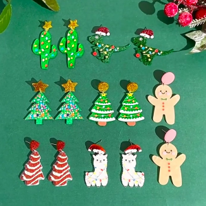 Christmas Cartoon Acrylic Drop Earrings Tree Alpacas Gingerbreads Man Dangle Earrings Party Gift for Women Girls