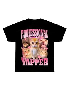 Rekaan Kucing Comel dan Corak Huruf T-Shirt Lengan Pendek Wanita yang Elegan Lengan Pendek Berleher Bulat yang Serba Boleh Digayakan.