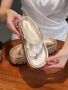 [Free Shipping] 2025 Summer New PVC 4Cm High-Heel Metal-Colored Flip-Flop Fashion Slippers From Xiaohongshu