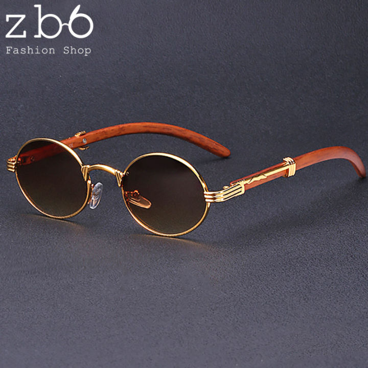 Retro Imitation-wood Small Frame Sunglasses for Women Men Oval