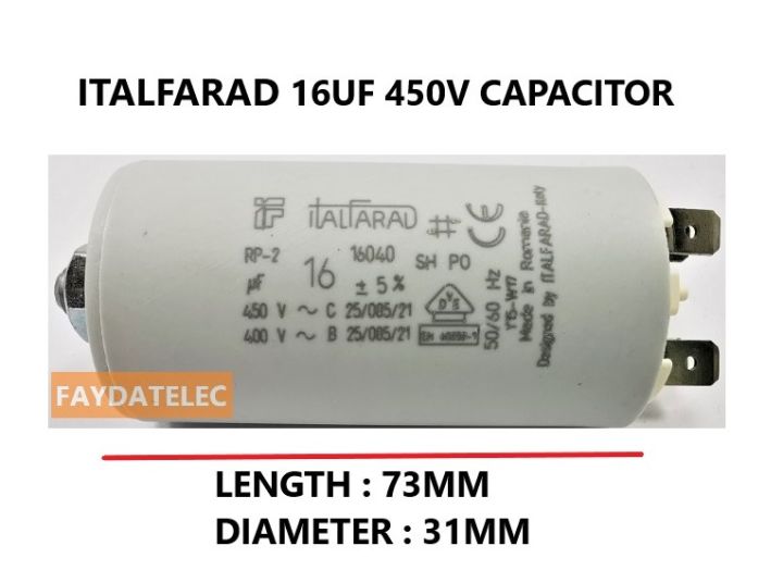 ITALFARAD 16UF 450VAC RUNNING CAPACITOR / CONDENSER (25/85/21) | Lazada