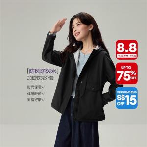 Giordano Beau Monde Women Softshell fleece-lined hooded windbreaker Free Shipping 13376655