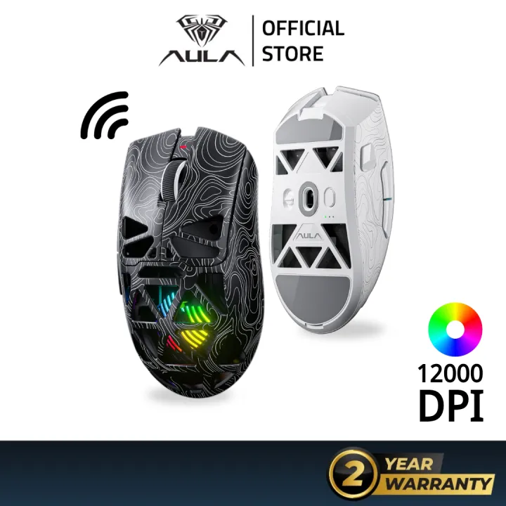AULA SC620 Wireless Mouse 12000 DPI RGB Hollow Out 8 Button Lightweight Tri-Mode PAW3311 Fire Button