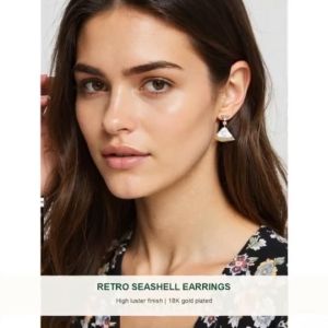 SINLISH 18K Gold Plated Retro French Seashell Earrings Elegant Premium Jewelry (one pair)