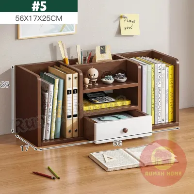 SG RumahHome® Desktop Bookshelf Organizer with Drawer Multi‑Layer File Book Stationery Storage for Office Student