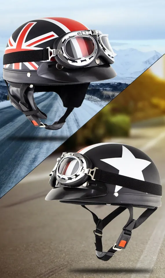 3/4 Motorcycle Half Helmet Open Face Helmet DOT/ECE Approved Vintage Style Jet Helmet For Cruiser Chopper Scooter With Sun Visor Motorbike Crash Helmet For Adults Men Women 10,M:57-58CM