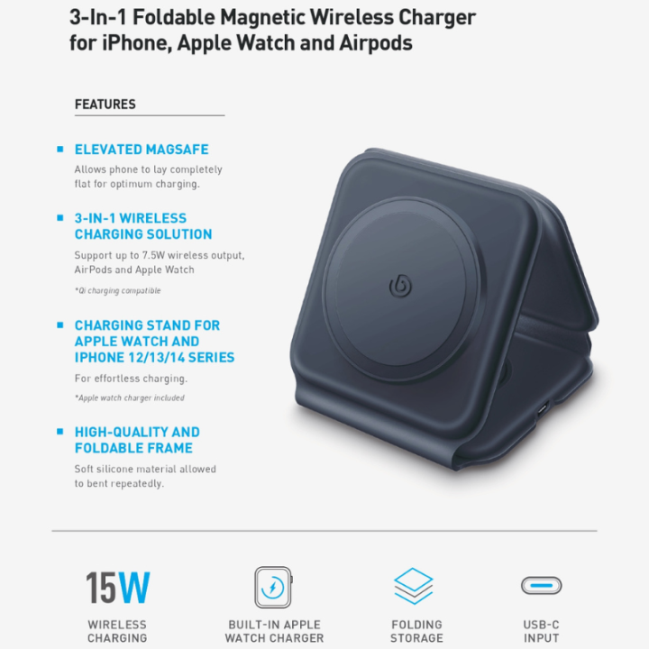Energea Bazic GoMag Trio Plus 3 in 1 Foldable 15W Magnectic Wireless ...