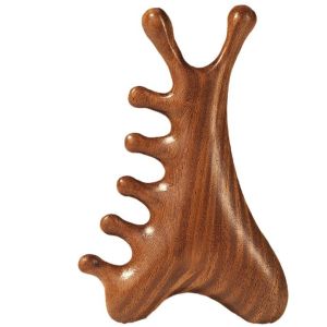 Sandalwood Comb 4 In 1 Head Massage Comb Facial massage 檀木五齿经络梳养生头部按摩 Scraping Dredging Meridian Massage Comb gua sha