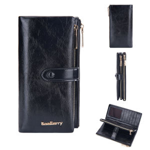baellerry New Womens Long Wallet Oil Wax Leather Double Zipper Multi-Card Slot Coin Purse Wallet Wholesale