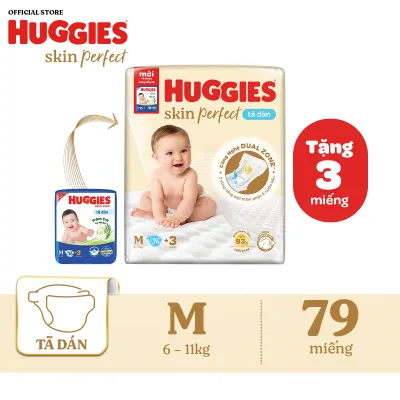 [17-24.08 QUÀ TẶNG ĐƠN 0Đ] Tã dán Huggies Skin Perfect Super Jumbo M76+3 miếng