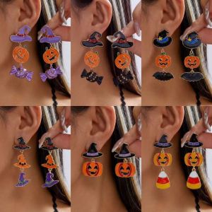 HUADIN Rhinestone Halloween Earrings Crystal Zircon Pumpkin Ear Studs Fashion Dark Witch Hat Dangle Earrings All Saints Day
