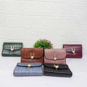 Azgalery D59 / Dompet Pendek Lipat Mini Kecil Wanita Corak Garis Tempat Uang Kartu Koin Women Wallet Banyak Ruang Bahan Kulit PU Fashion Korea Kekinian / COD