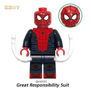 G0120สิ้นสุดคลาสสิกสีแดงเข้มเสื้อคลุมบล็อคก่อสร้างสีม่วงรัชกาลไมล์ไมล์โมราเลสชุด2099หุ่นของเล่นมินิสำหรับเด็ก