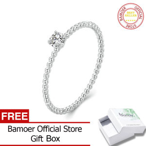 BAMOER 925 Sterling Silver Eternity Rope Wedding Band Ring Stackable Moissanite Beads Ring for Women MSR046