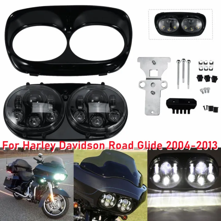 Projector Dual LED ไฟหน้าไฟหน้าสำหรับ Harley Road Glide 2004-2013