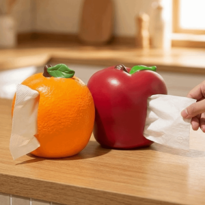 PARKOUR Waterproof Fruit Tissue Box Organic Resin Decorative Paper Drawer Box Decor Facial Paper Holder Cute Orange Tissue Container Ornament