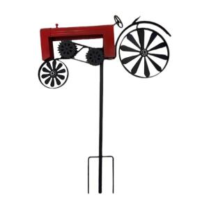 Antique Iron Tractor Wind Spinner Ground Stake Handcraft Garden Farm Decoration With Rotating Wheels for Landscape