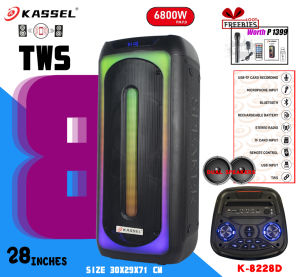 FREE USB KASSEL 28Inches 2x8" Bluetooth Karaoke Speaker Colored LED Light FREE Wireless MIC K-8228D
