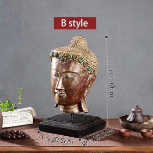 ไม้เนื้อแข็งแกะสลักพระพุทธรูปประดับโรงแรมคลับเฮาส์ตกแต่งบ้านอ่อนนุ่มห้องนั่งเล่นห้องโถงพระพุทธรูปสามมิติเครื่องประดับหัวพระพุทธรูป